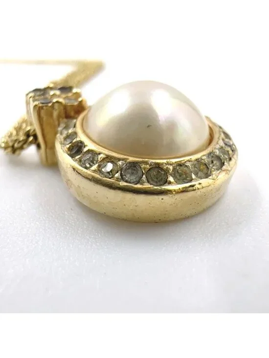Dior Line Stone Faux Pearl Gold Necklace - Picture 10 of 13